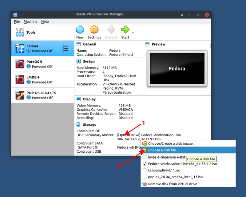 Fedora VM Settings ISO