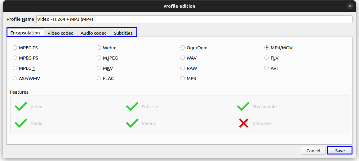 Edit the output profile and save the modified version