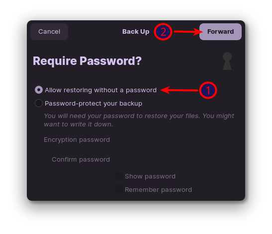Password protect backup while upgrading to ZorinOS 17