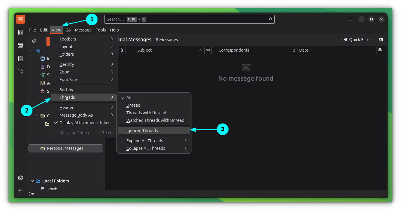 View ignored threads in Thunderbird