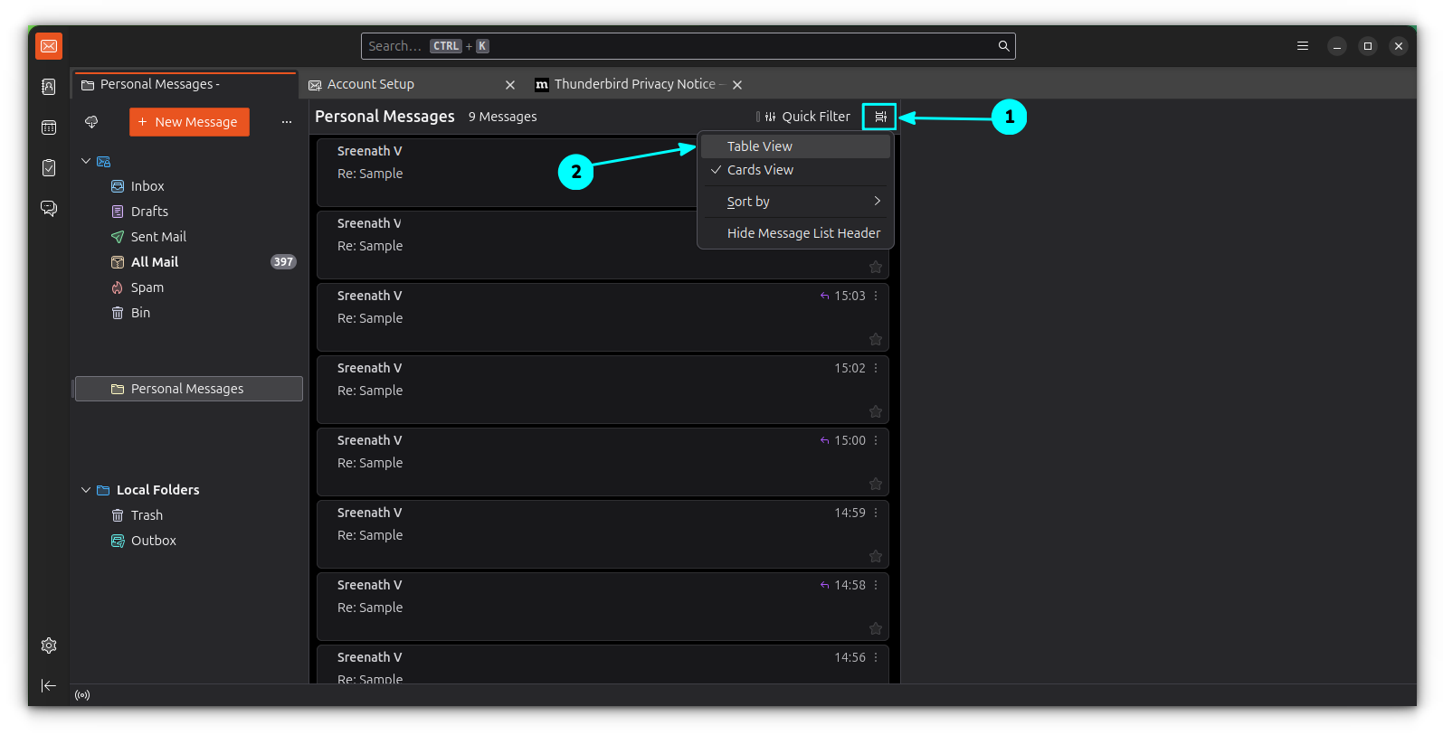 Enable the Table view in Thunderbird.