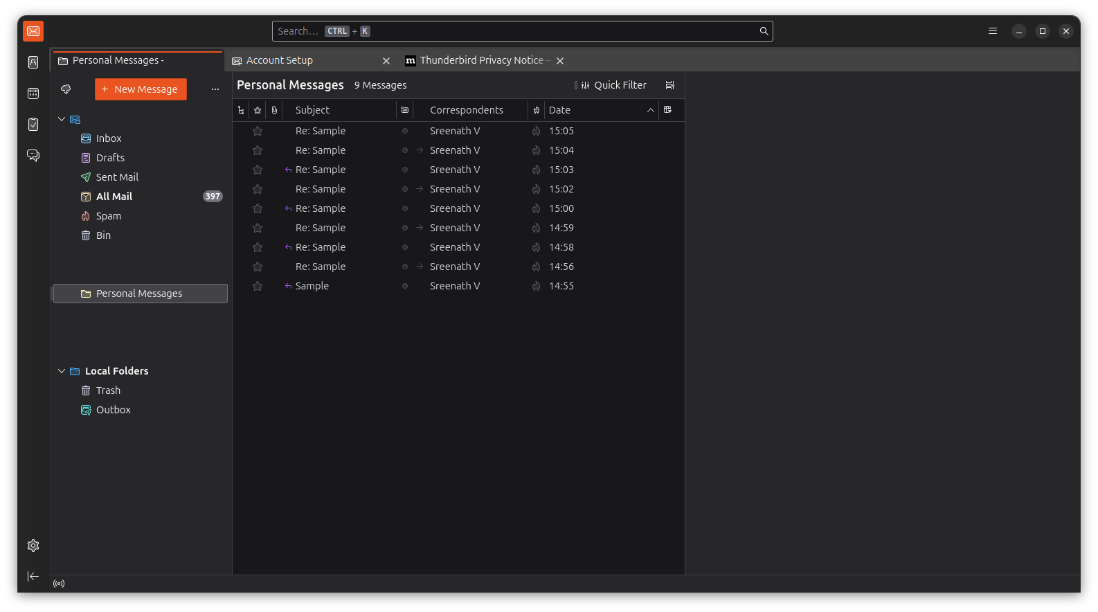 Table view in Thunderbird, where you can see mails with there details like date on separate columns.