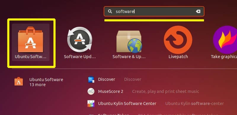 Ubuntu Software Applications Menu