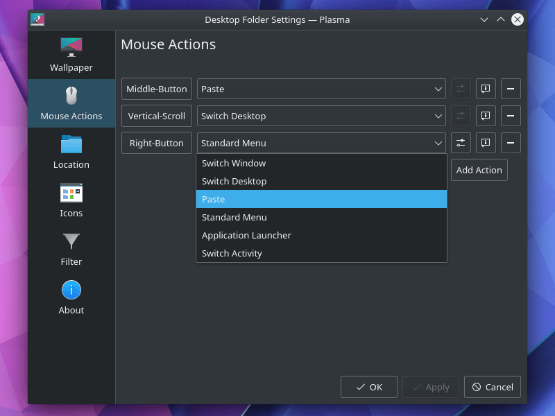 Kde Neon Mouse Actions