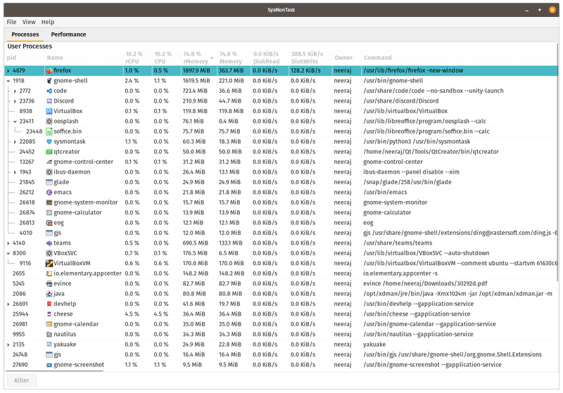 SysMonTask is a Windows like task manager in Linux