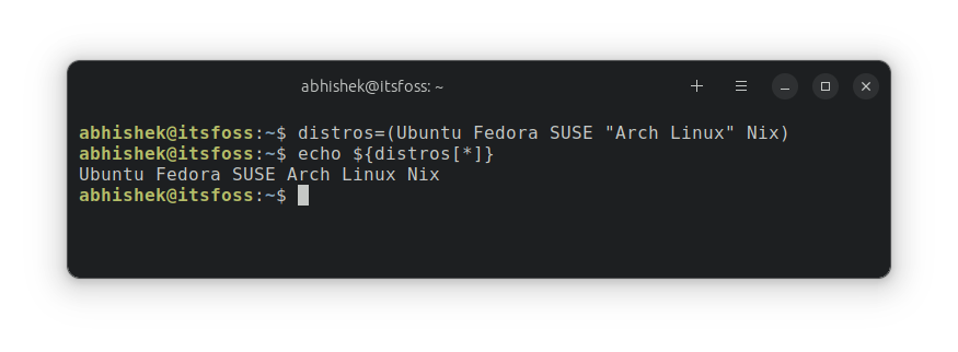 Accessing all array elements at once in bash shell
