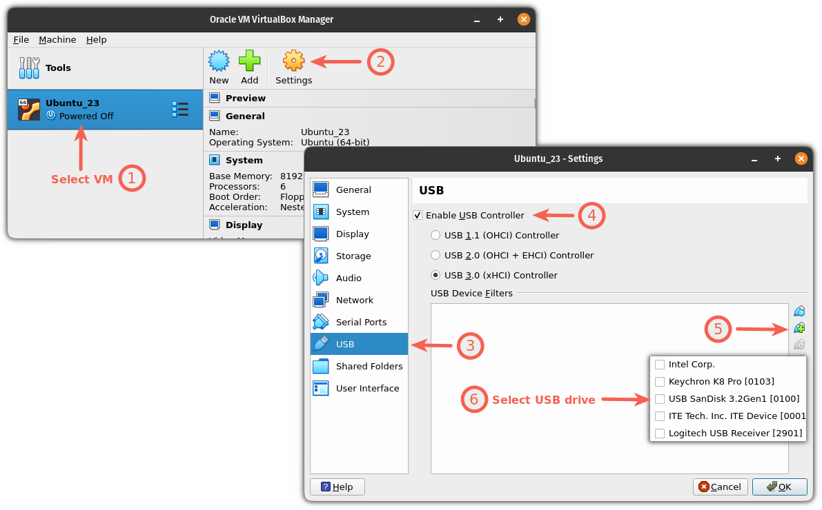 Enable USB drive for VM in VirtualBox