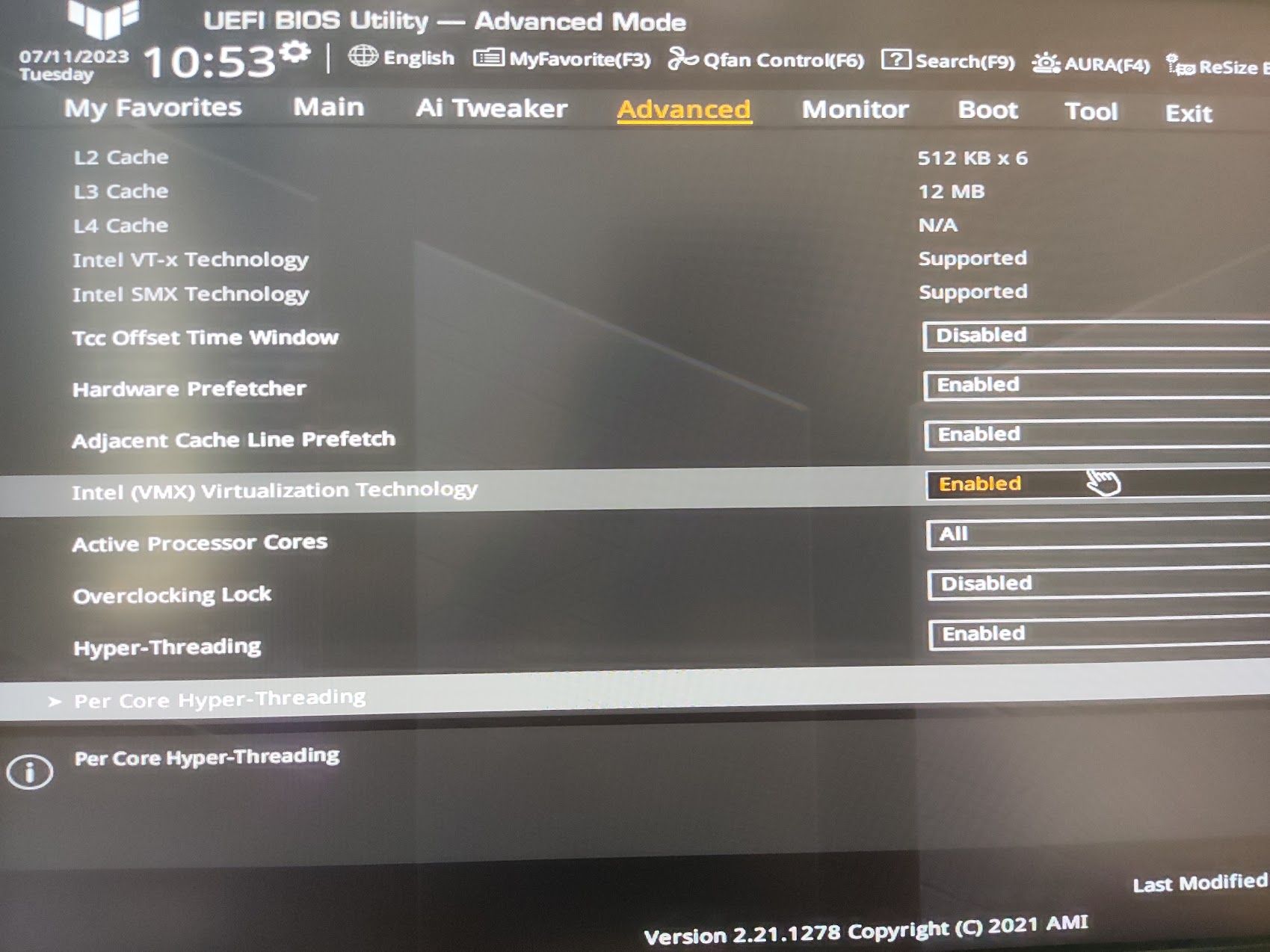 screenshot of bios settings in asus motherboard