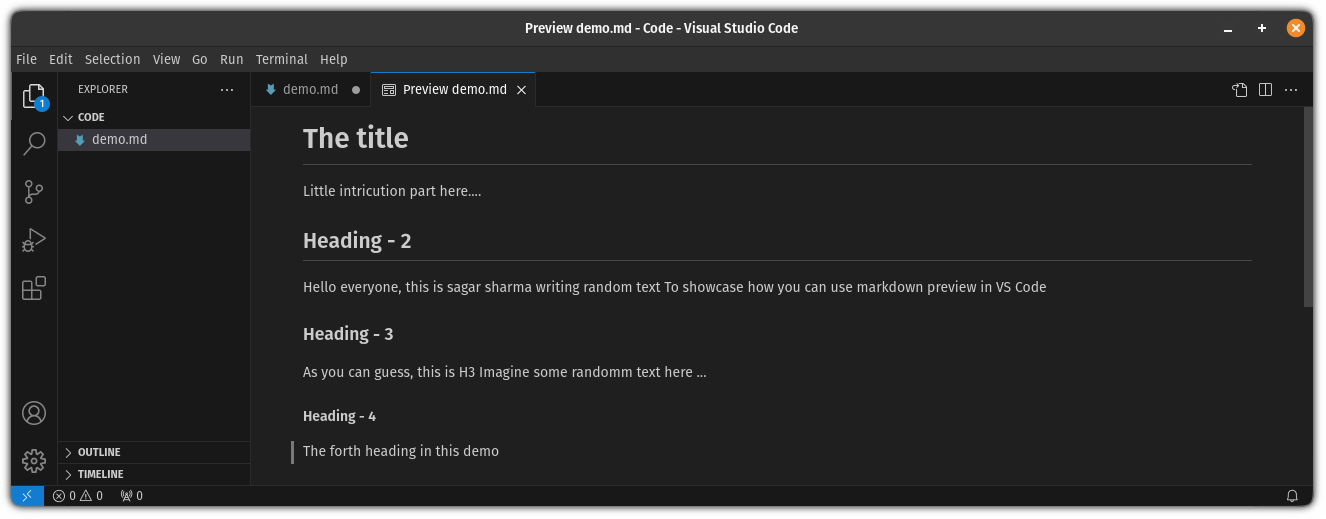 Preview markdown in different tab in vs code