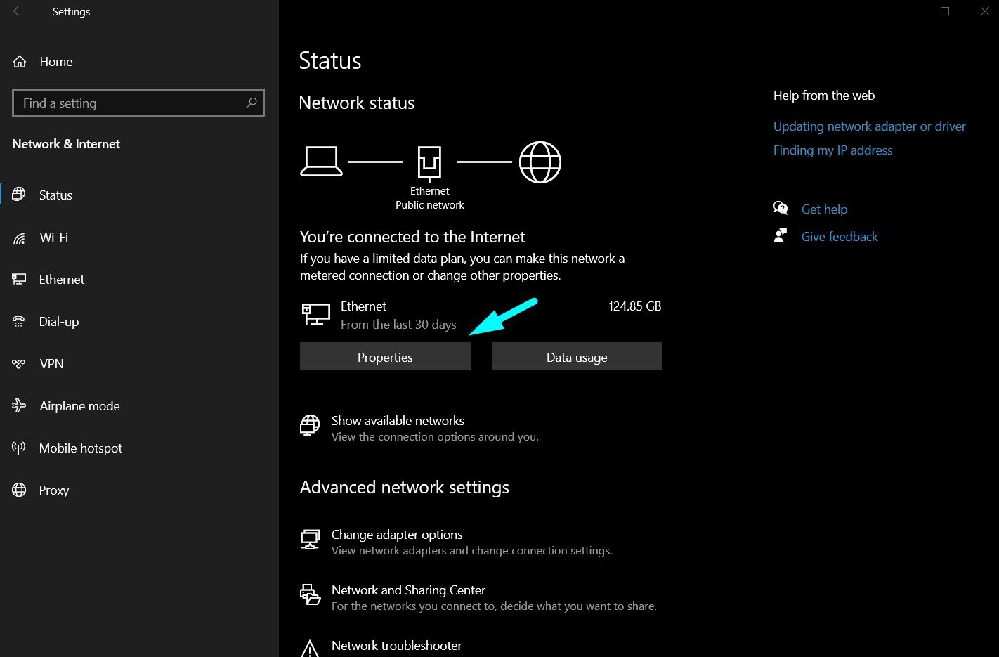 network status screenshot windows 10