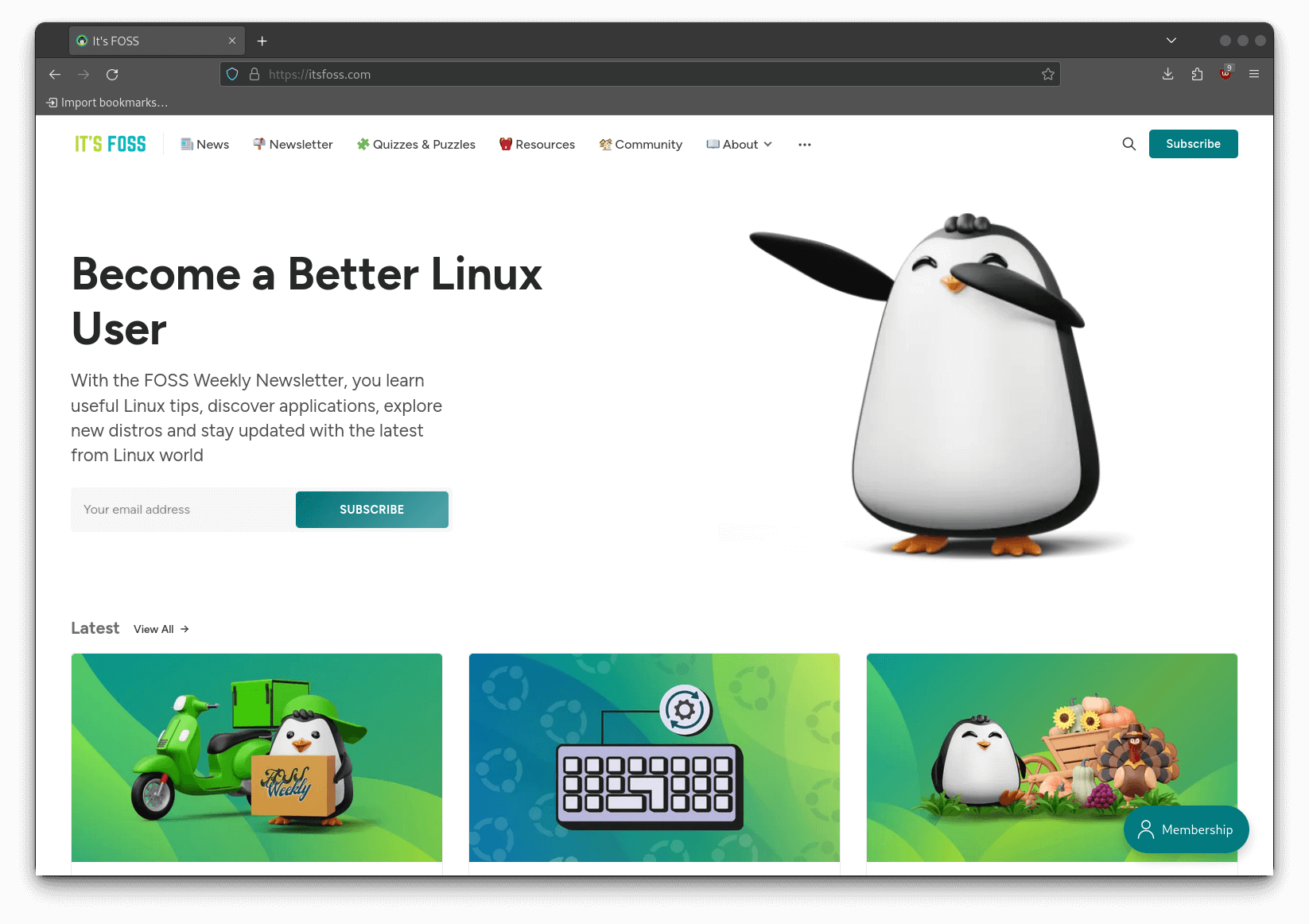 screenshot of librewolf browser featuring itsfoss.com